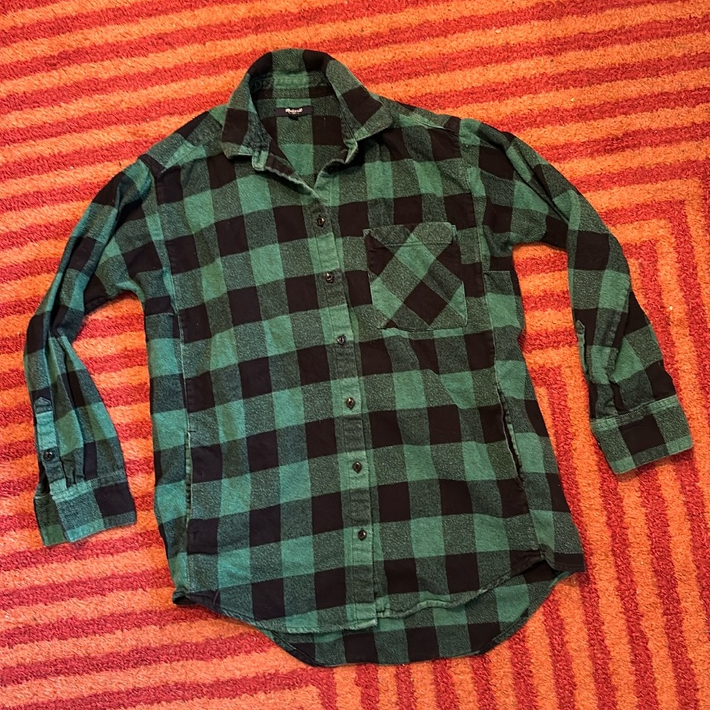 💚 MADEWELL Sunday Flannel *with Pockets!* in Green Buffalo Plaid, Size Small